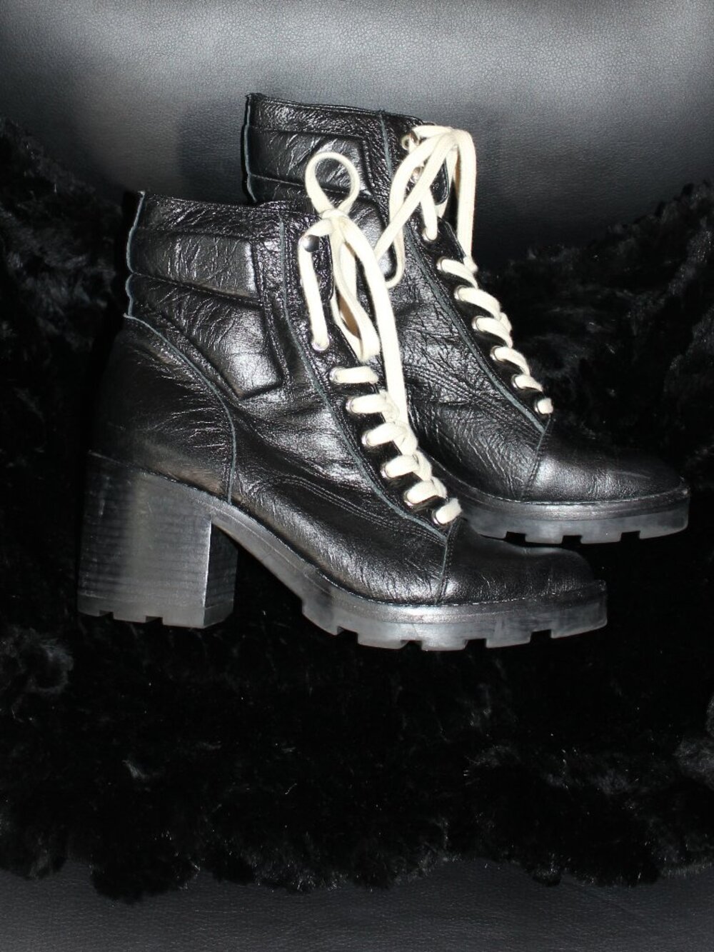 Marc Fisher Black Leather  Heeled Lace up  ankle women's Boots size 9.5